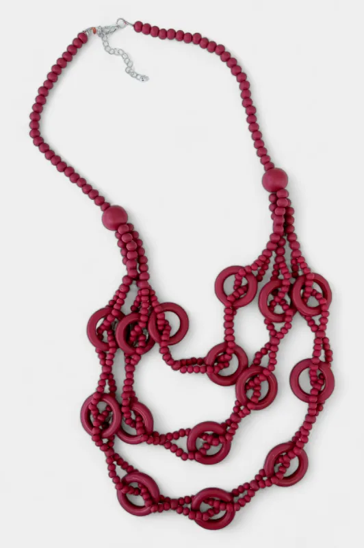 Red Bead Wooden Layered Long Necklace sold by ZZs