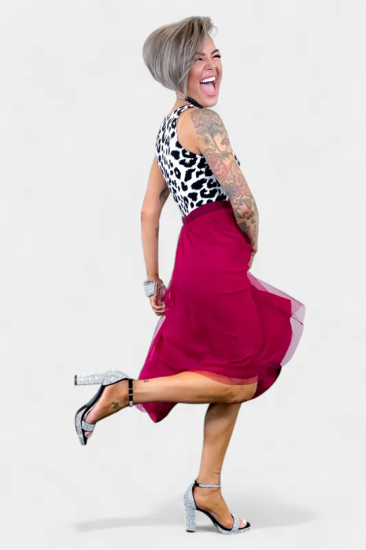 Burgundy Tulle Pleated Skirt sold by ZZs