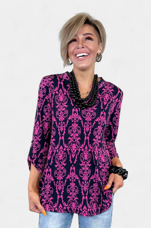 Pink & Black Damask Lizzy Top sold by ZZs
