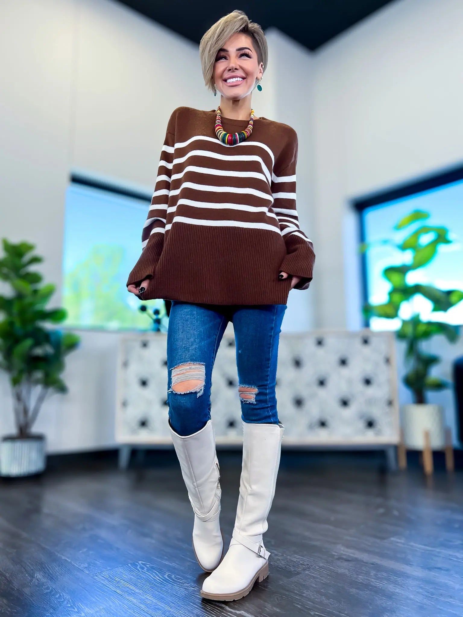 Mocha Ribbed Striped Sweater sold by ZZs product image thumbnail 2
