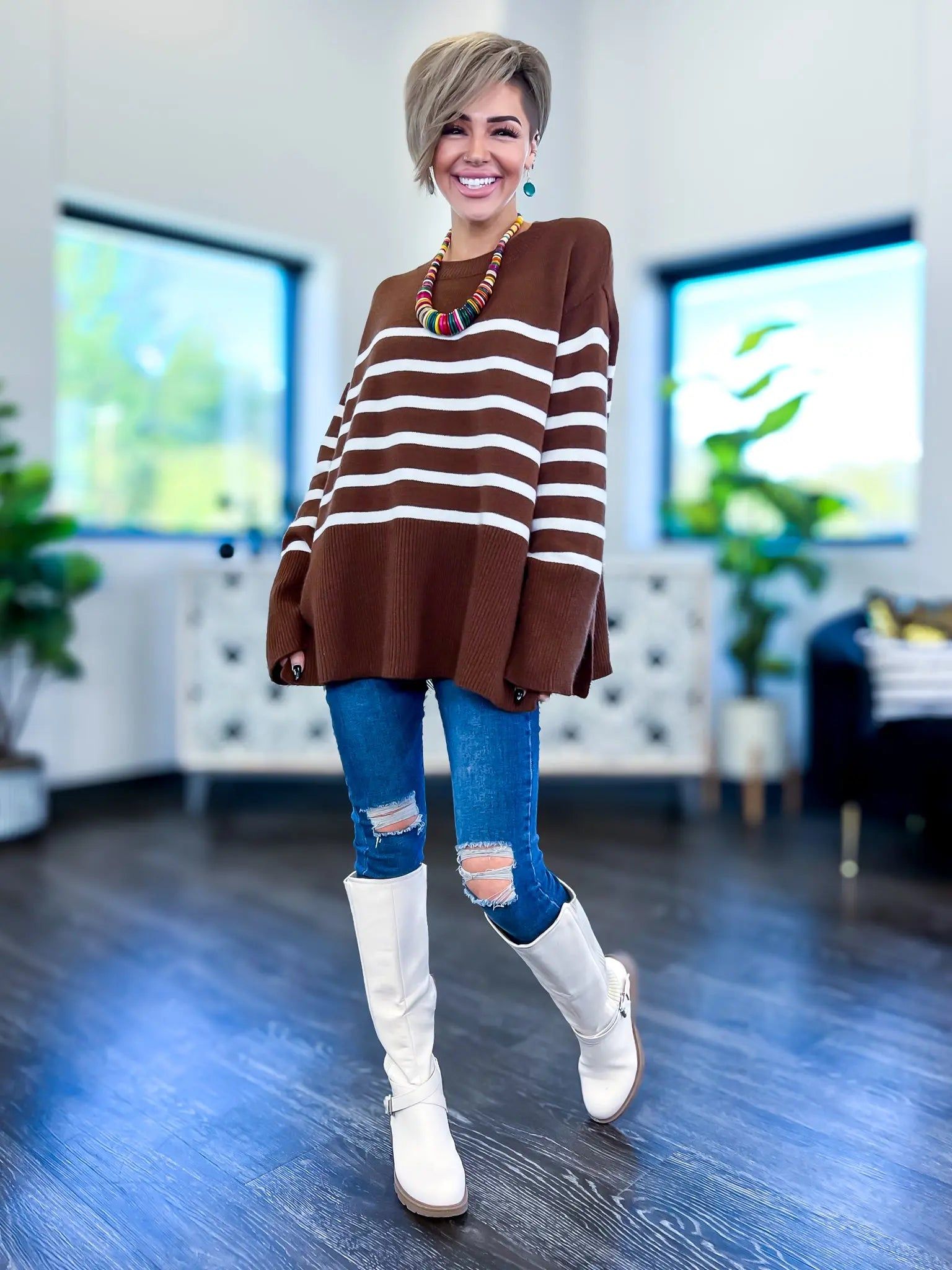 Ribbed Striped Sweater | Mocha sold by ZZs product image thumbnail 6