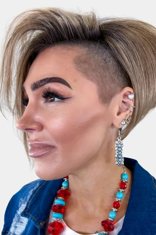 Silver Turquoise Stone Dangle Earrings sold by ZZs