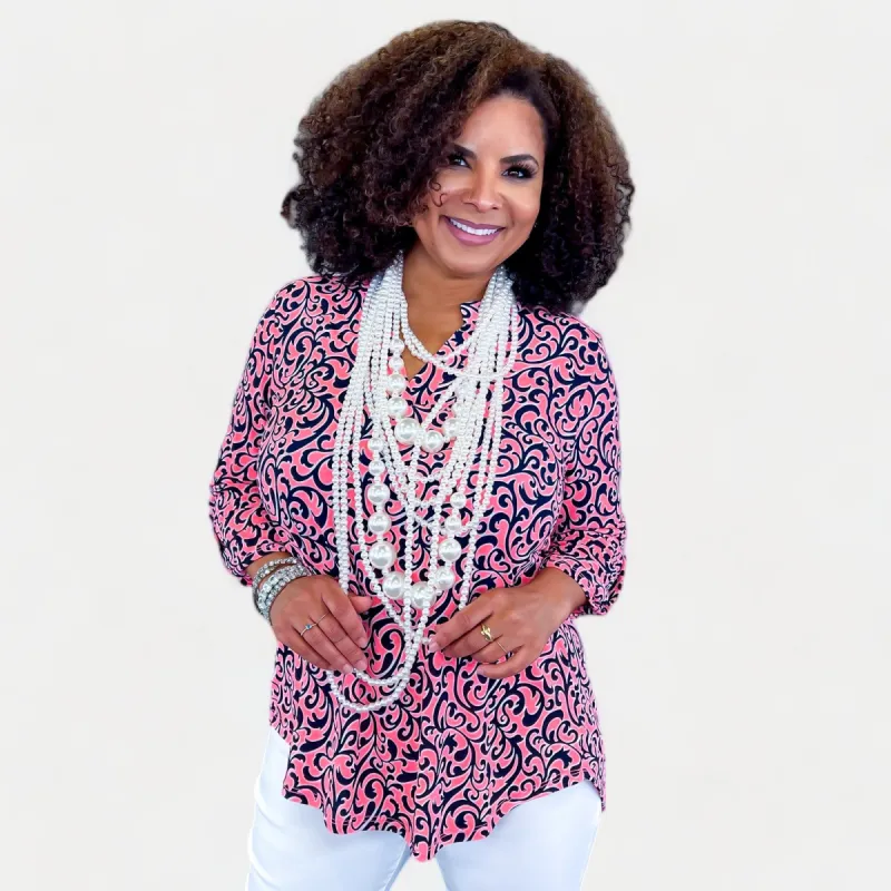 Coral Navy Lizzy Top sold by ZZs