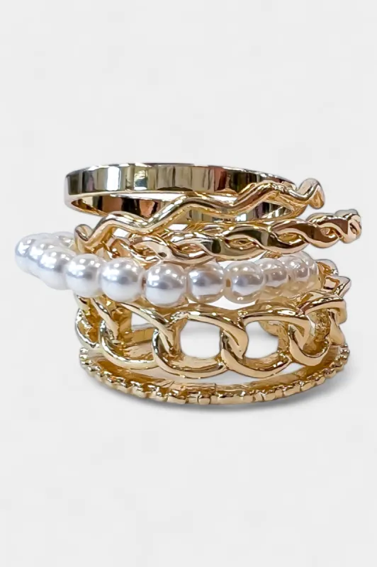 Gold Chain & Pearl Ring Set sold by ZZs