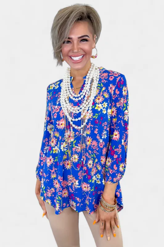 Royal Blue Floral Lizzy Top sold by ZZs