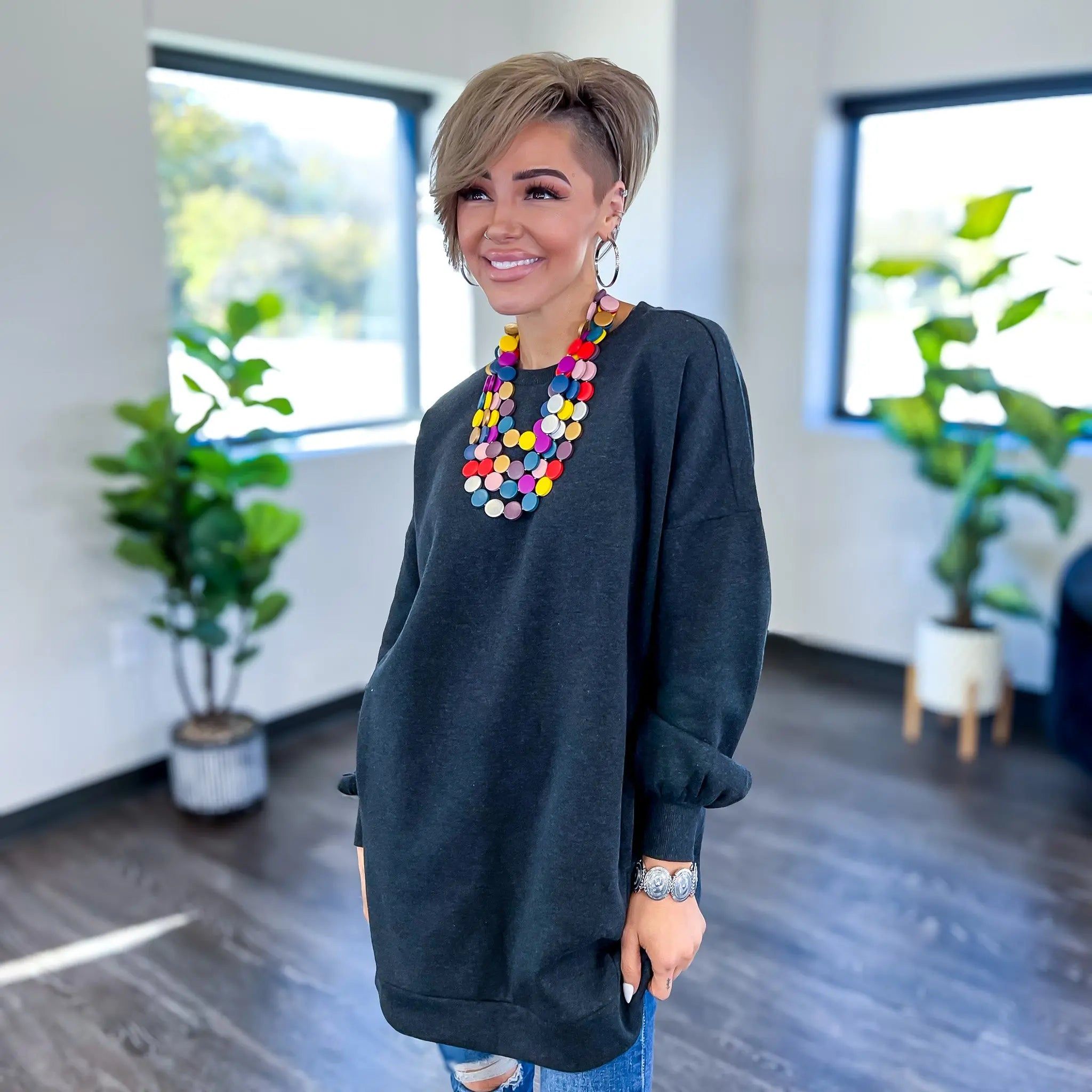 Charcoal Oversized Long Sweatshirt sold by ZZs product image thumbnail 3