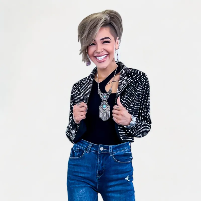 Black Rhinestone Studded Crop Jacket sold by ZZs
