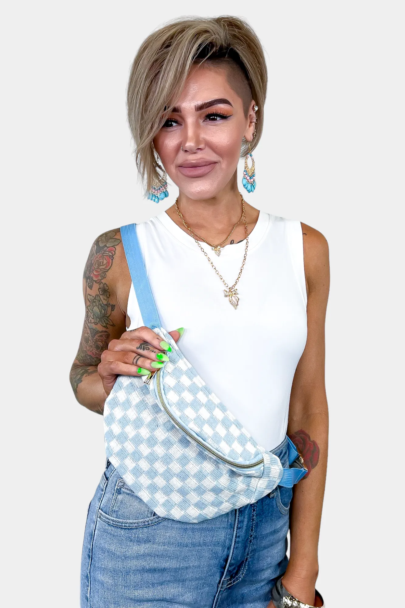 Blue Checkered Crossbody Sling Bag sold by ZZs product image thumbnail 4