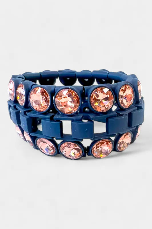 Navy Rhinestone Trim Stretch Bracelet sold by ZZs