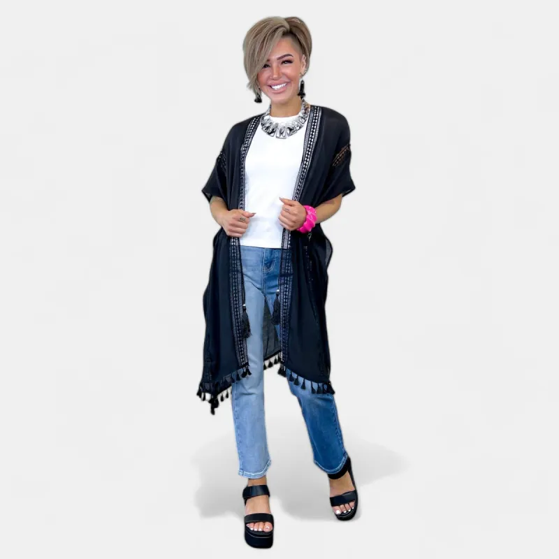 Black Pearl Trim Drawstring Kimono sold by ZZs
