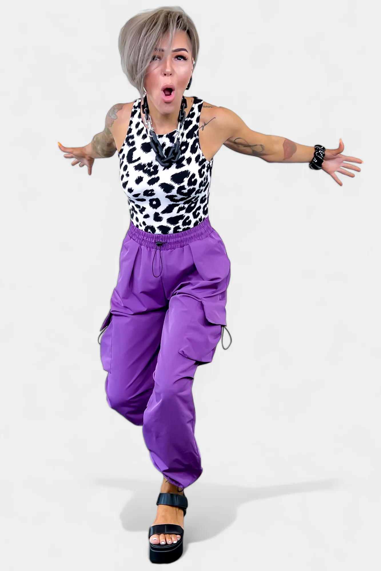 Purple Parachute Cargo Jogger Pants sold by ZZs