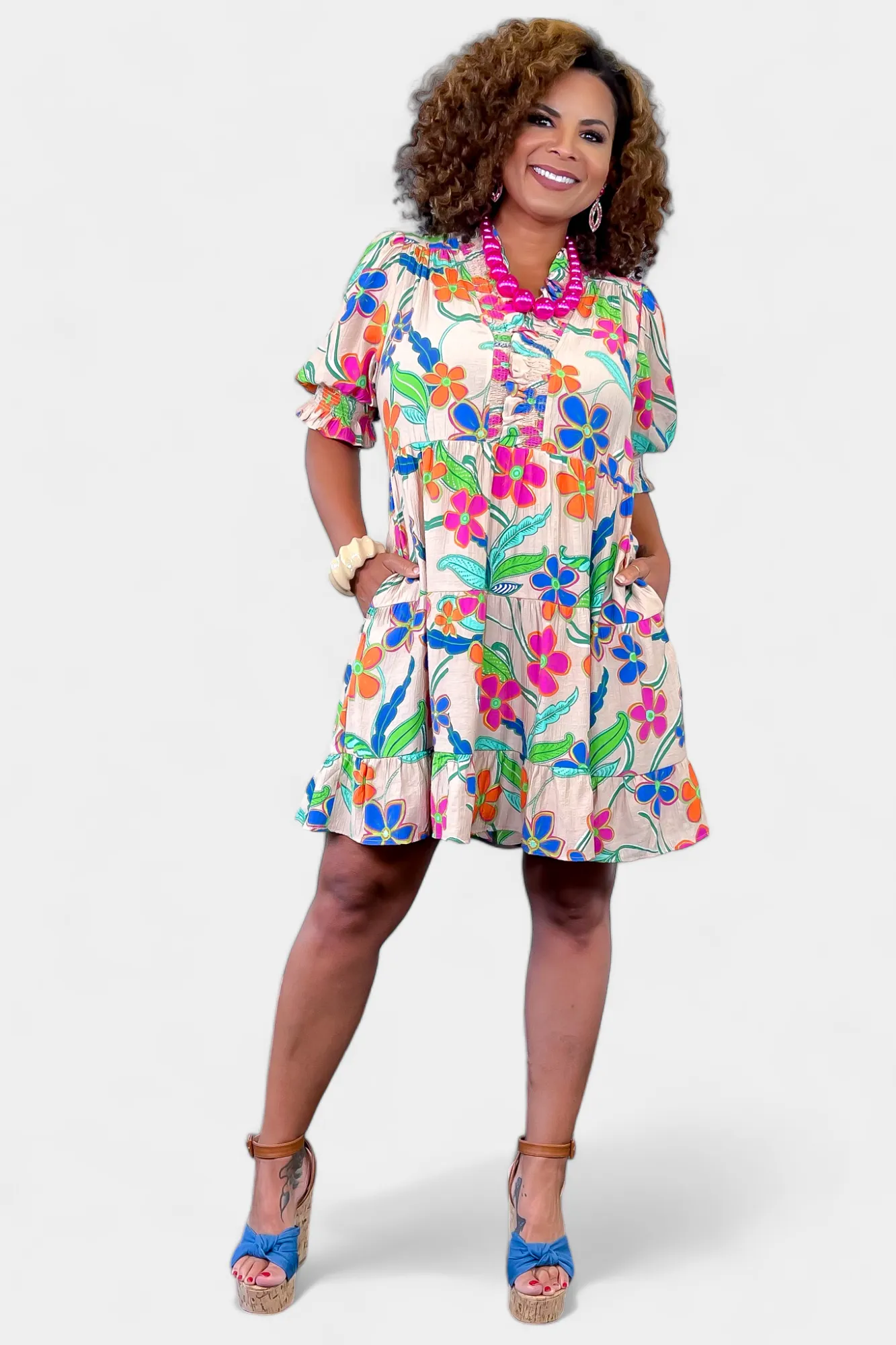 Floral Ruffle V-Neck Dress sold by ZZs product image thumbnail 3