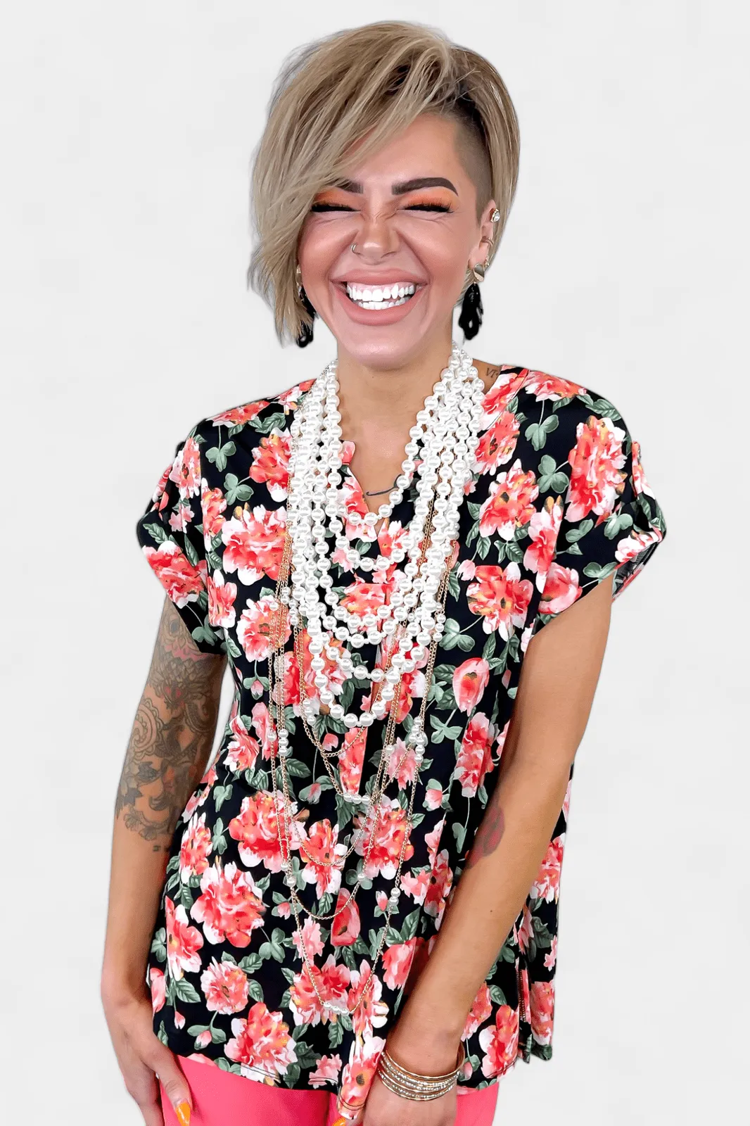 Black Multi Floral Lizzy Short Sleeve Top sold by ZZs