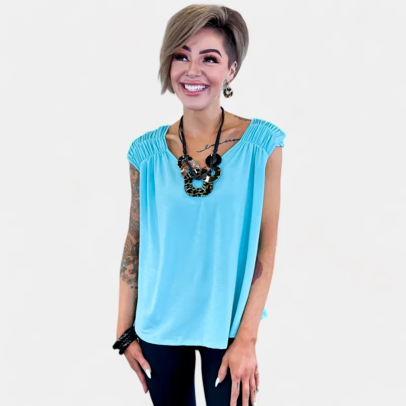 Neon Blue V Neck Tie Back Top sold by ZZs