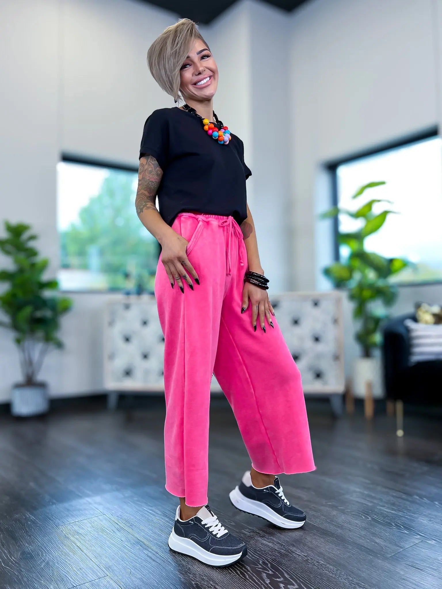 Fuchsia Acid Wash Crop Sweatpants sold by ZZs product image thumbnail 5