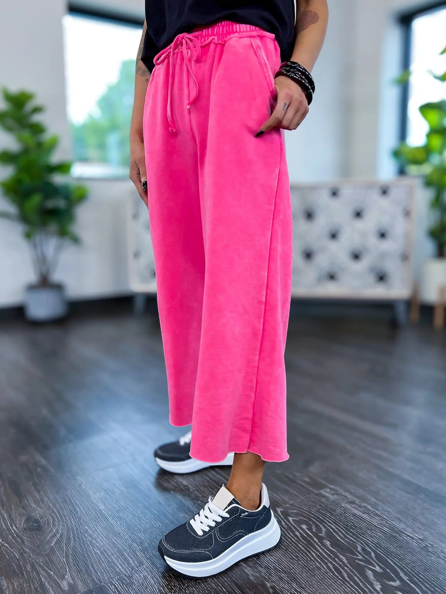 Fuchsia Acid Wash Crop Sweatpants sold by ZZs product image thumbnail 3