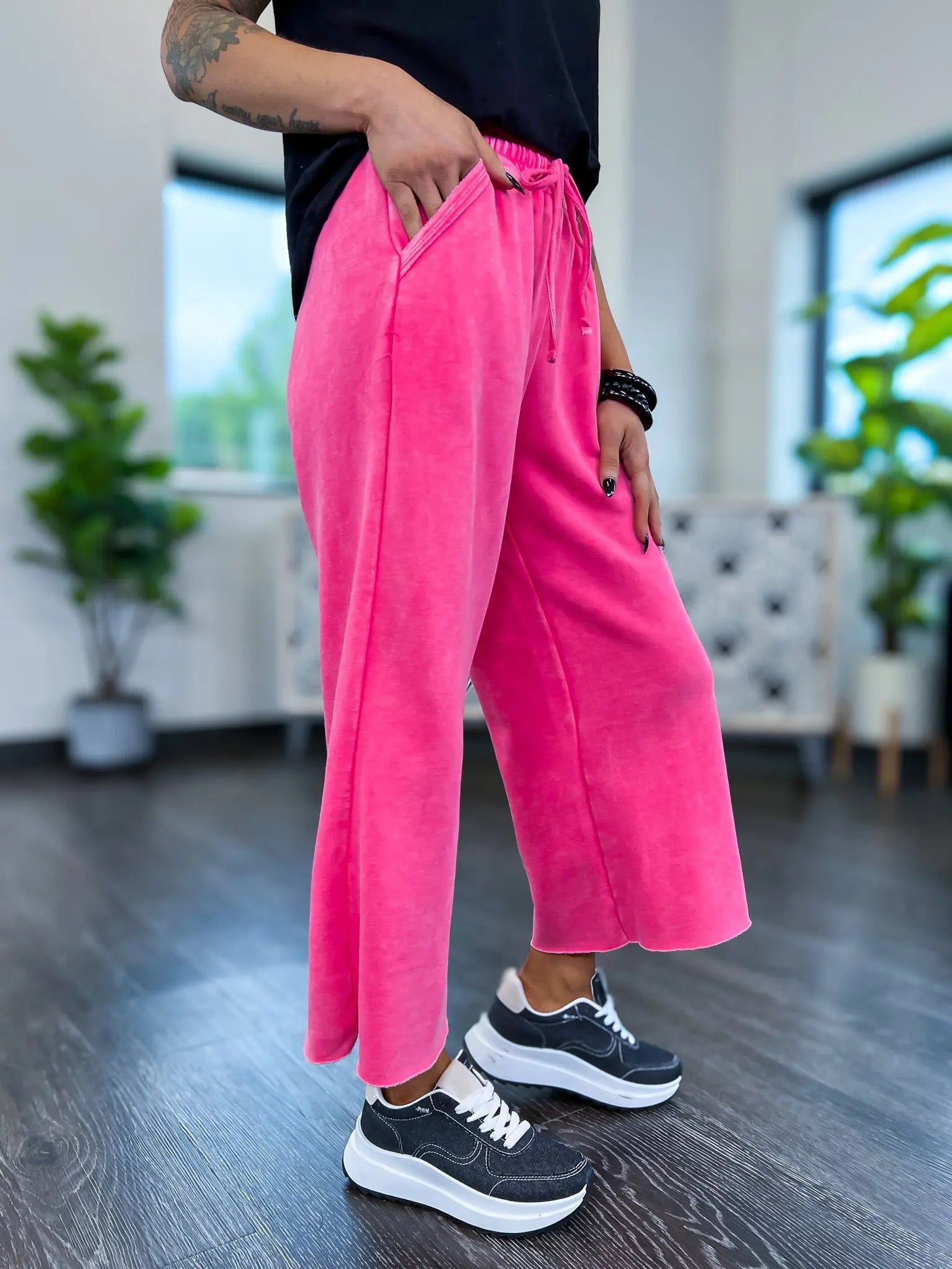 Fuchsia Acid Wash Crop Sweatpants sold by ZZs product image thumbnail 4