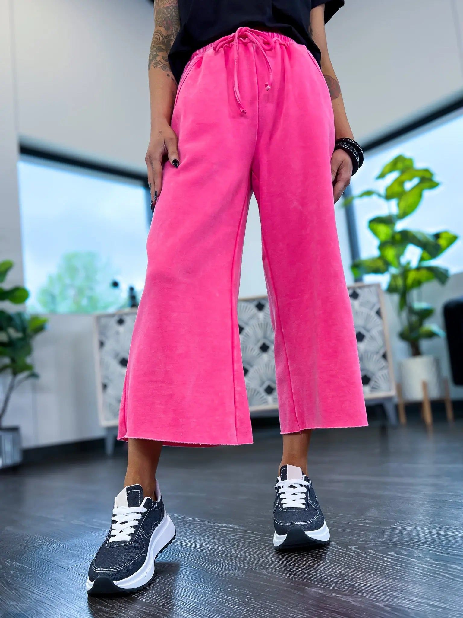 Fuchsia Acid Wash Crop Sweatpants sold by ZZs product image thumbnail 2