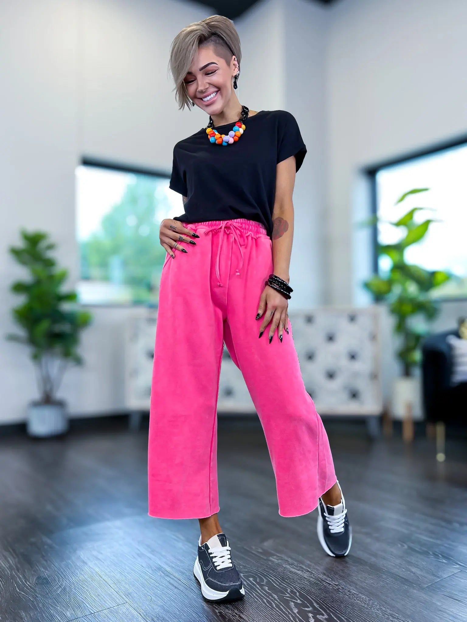 Fuchsia Acid Wash Crop Sweatpants sold by ZZs product image thumbnail 8