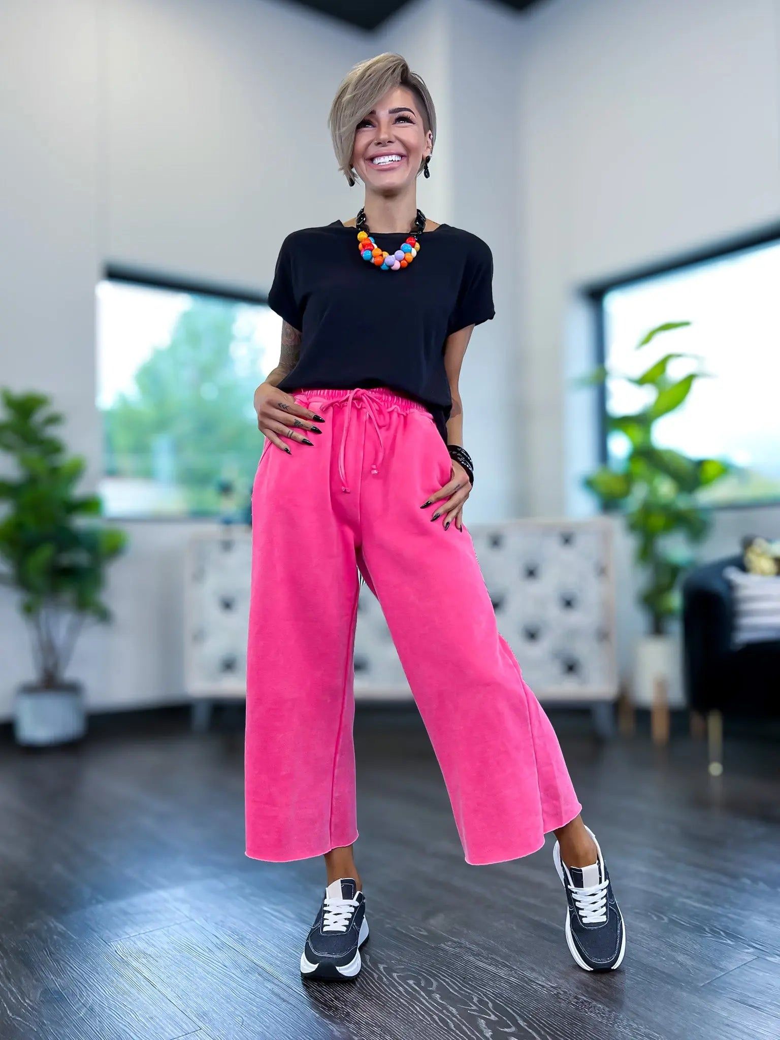 Fuchsia Acid Wash Crop Sweatpants sold by ZZs