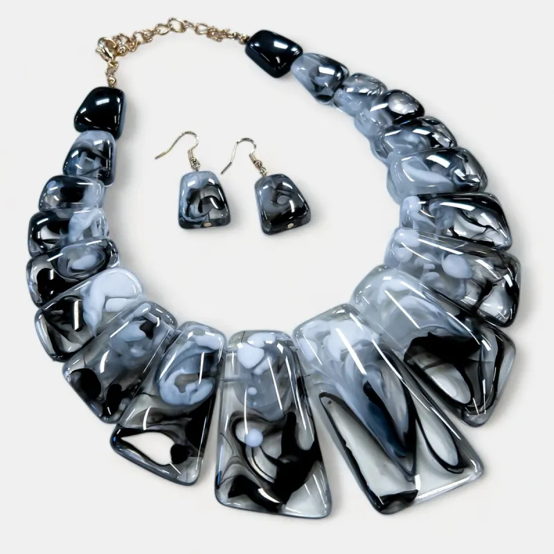 Black Marble Statement Necklace Set sold by ZZs