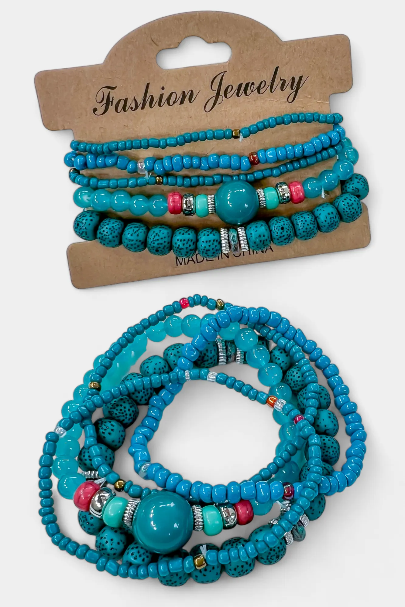 Turquoise Mixed Bead Stretch Bracelet Set sold by ZZs