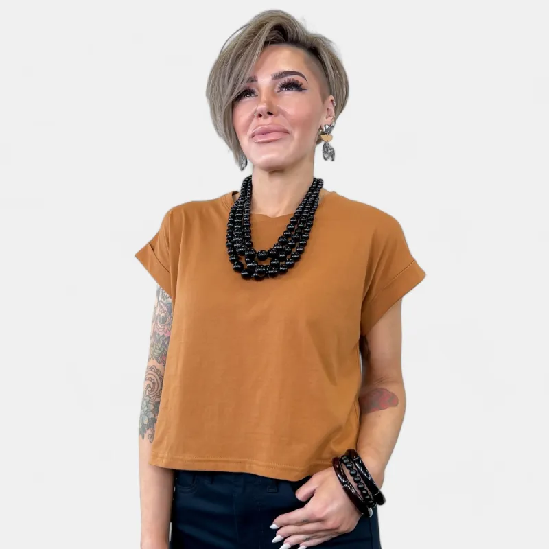 Tan Short Sleeve Crop Top sold by ZZs