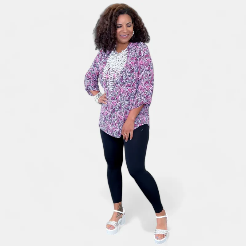 Navy & Pink Paisley Lizzy Top sold by ZZs