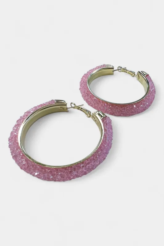 Gold & Pink Rhinestone Crystal Hoop Earrings sold by ZZs