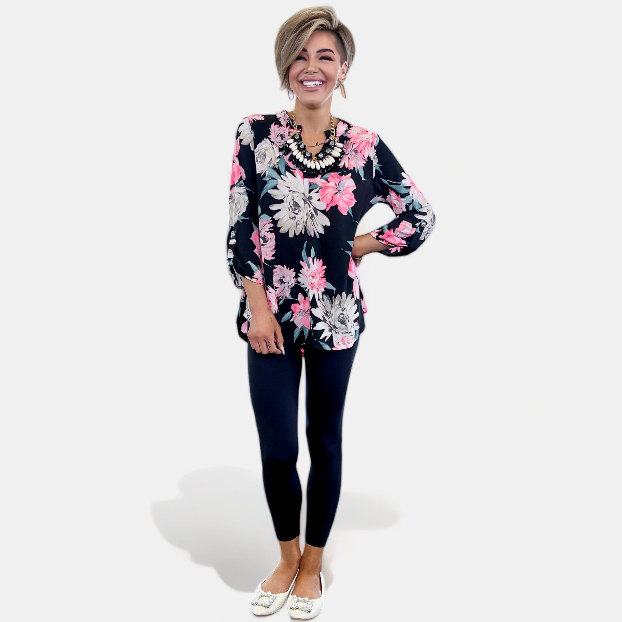 Black Floral Lizzy Top sold by ZZs