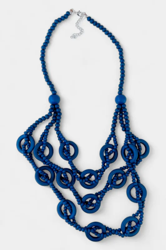Blue Bead Wooden Layered Long Necklace sold by ZZs
