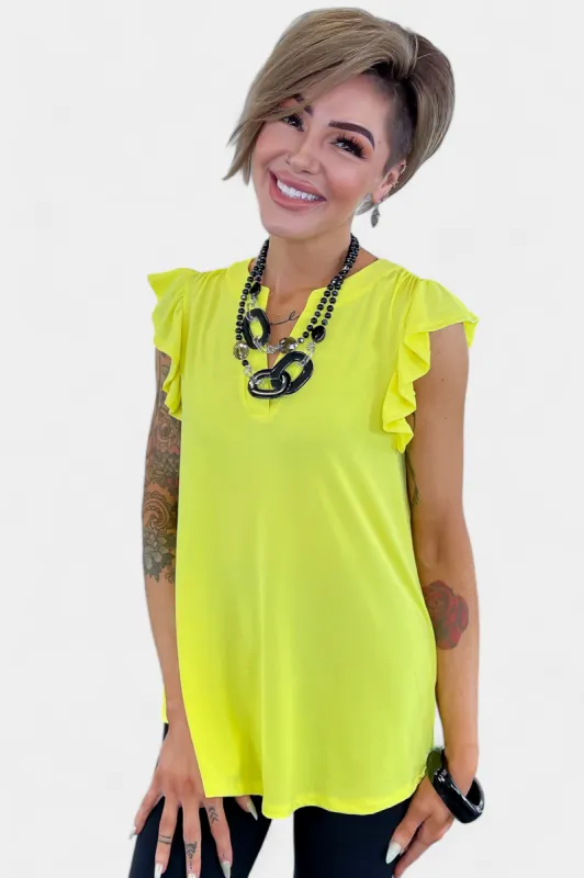 Neon Yellow Lizzy Flutter Sleeve Top [NO RETURNS] sold by ZZs