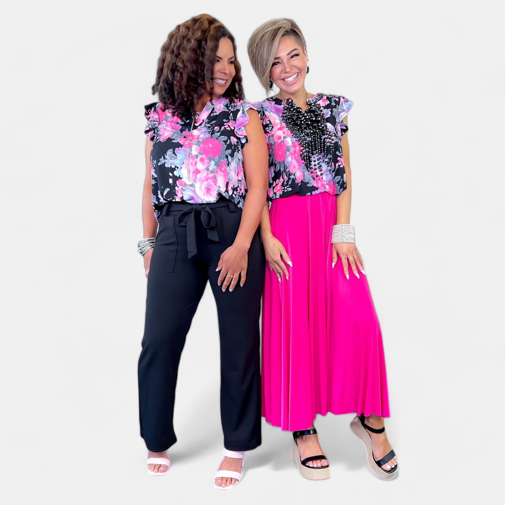 Black Multi Floral Lizzy Flutter Sleeve Top sold by ZZs