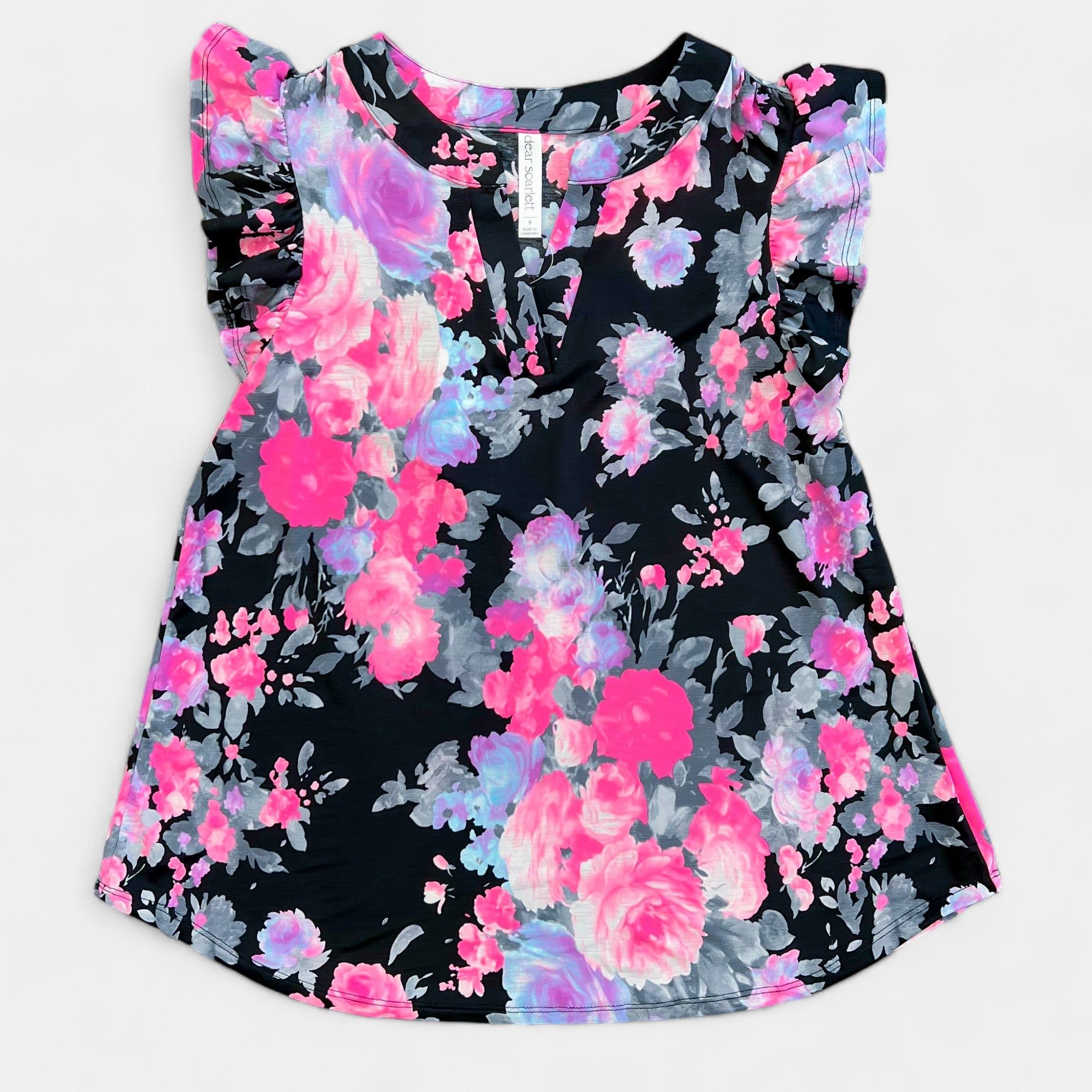 Black Multi Floral Lizzy Flutter Sleeve Top sold by ZZs product image thumbnail 3