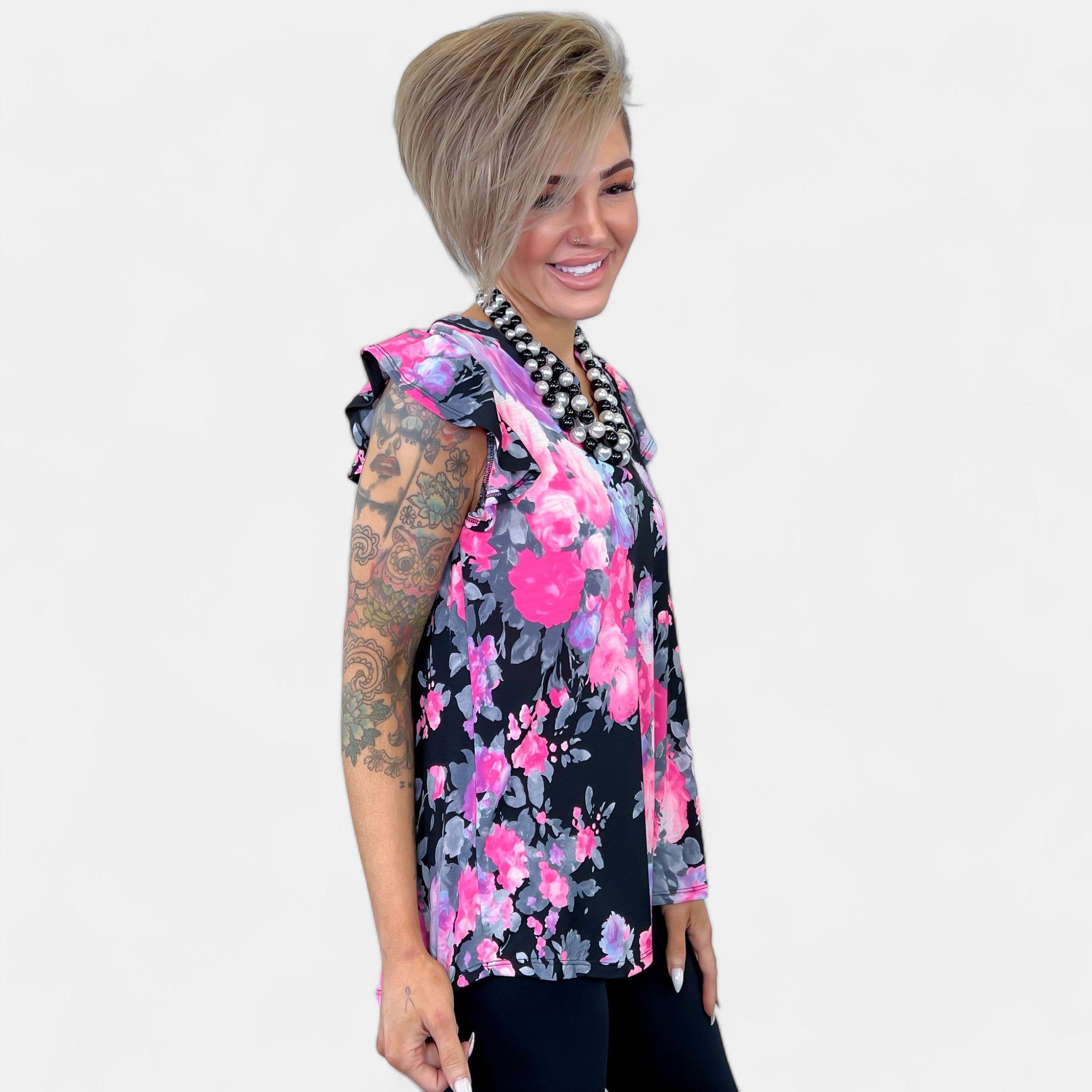 Black Multi Floral Lizzy Flutter Sleeve Top sold by ZZs product image thumbnail 5