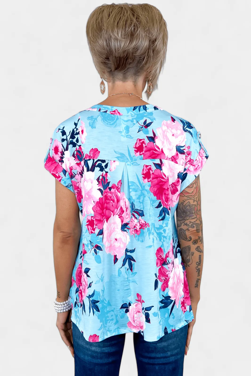 Blue & Pink Floral Lizzy Short Sleeve Top sold by ZZs product image thumbnail 5