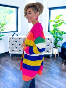 Colorblock Long Cardigan | Fuchsia sold by ZZs