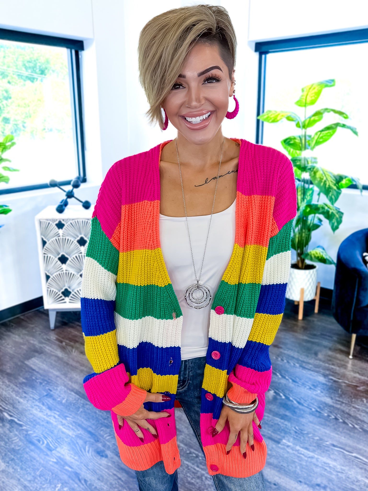 Colorblock Long Cardigan | Fuchsia sold by ZZs product image thumbnail 6