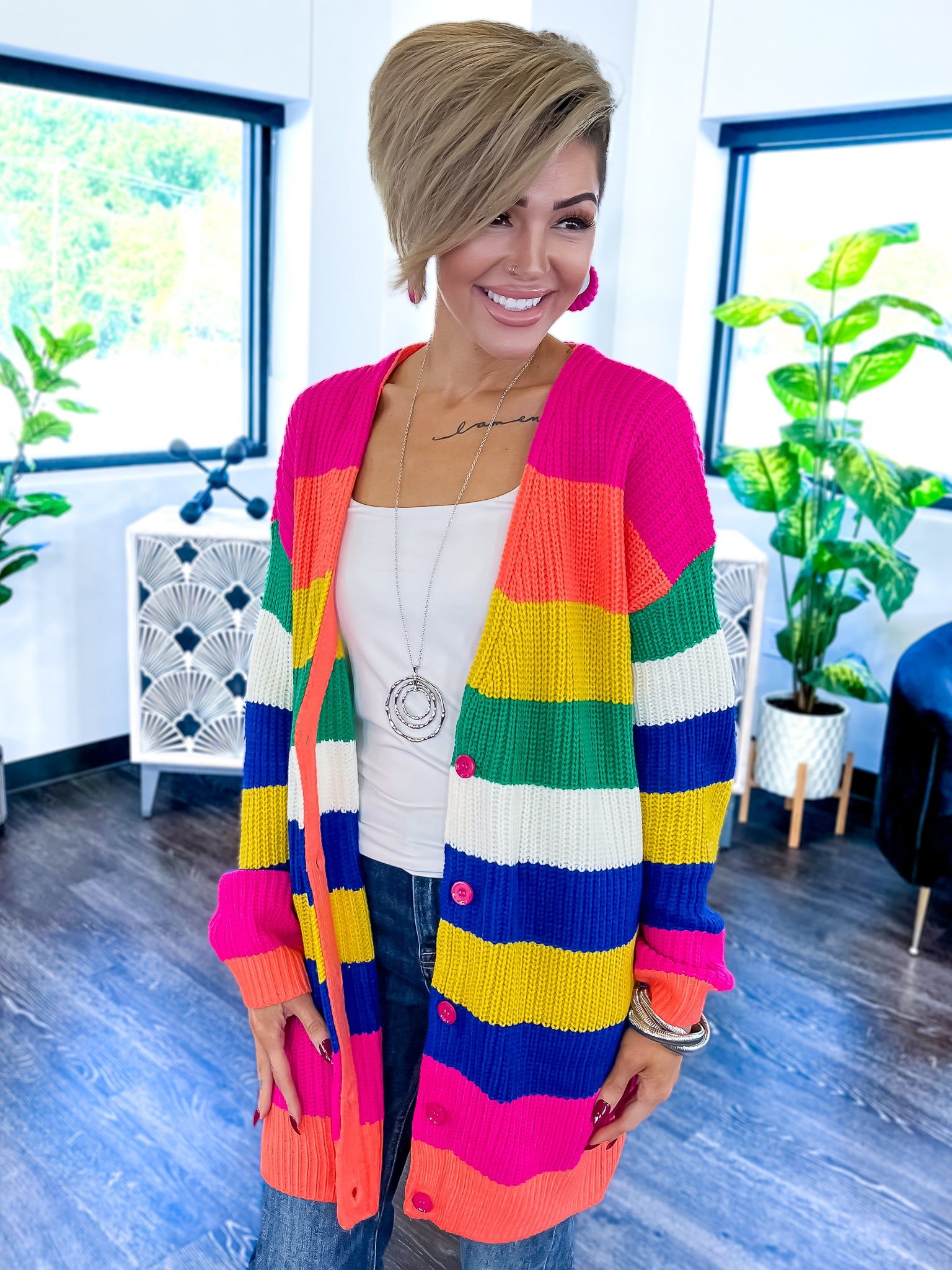 Colorblock Long Cardigan | Fuchsia sold by ZZs product image thumbnail 2