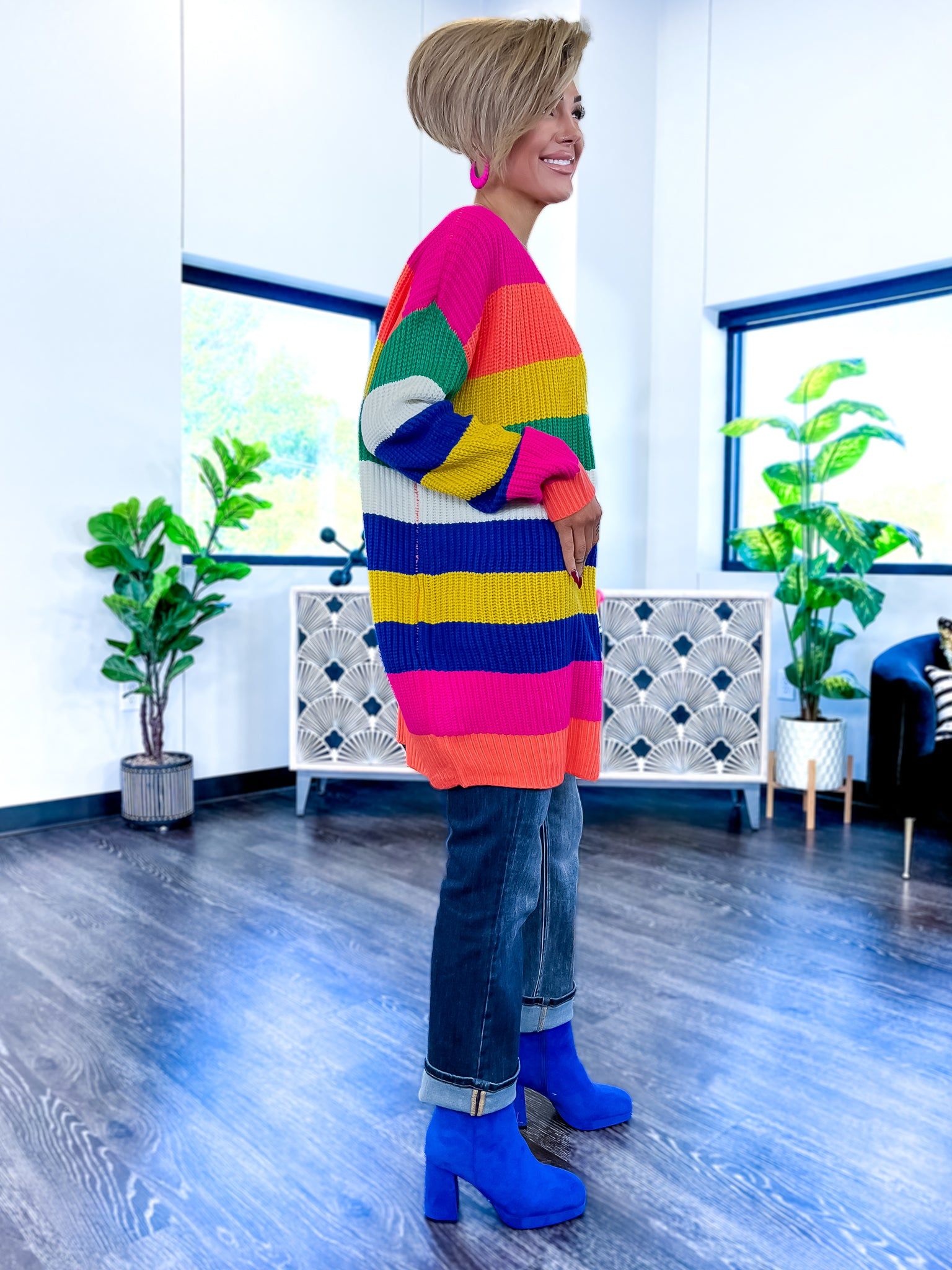 Colorblock Long Cardigan | Fuchsia sold by ZZs product image thumbnail 4