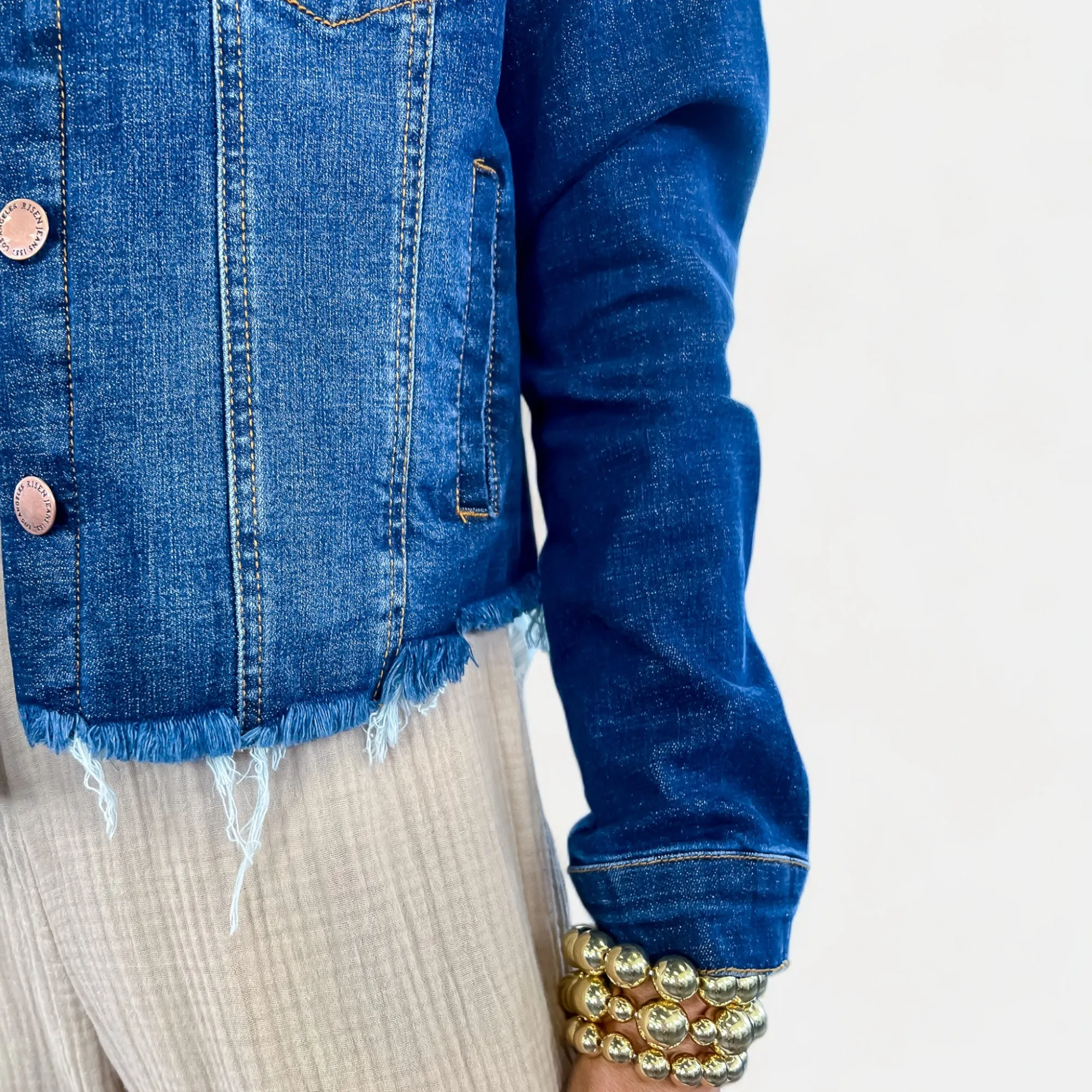 Dark Wash Frayed Denim Jacket sold by ZZs product image thumbnail 4