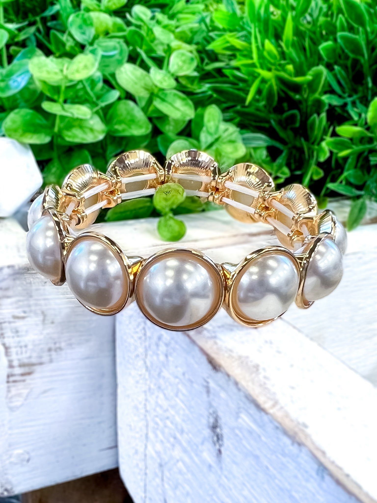 Gold Pearl Stretch Bracelet sold by ZZs