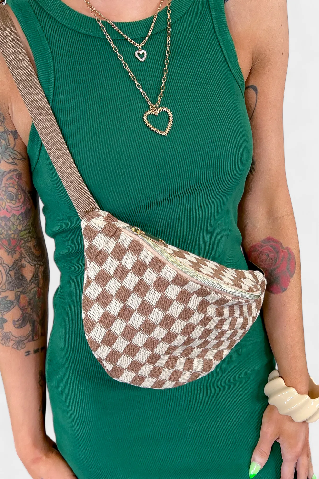 Brown Checkered Crossbody Sling Bag sold by ZZs product image thumbnail 4
