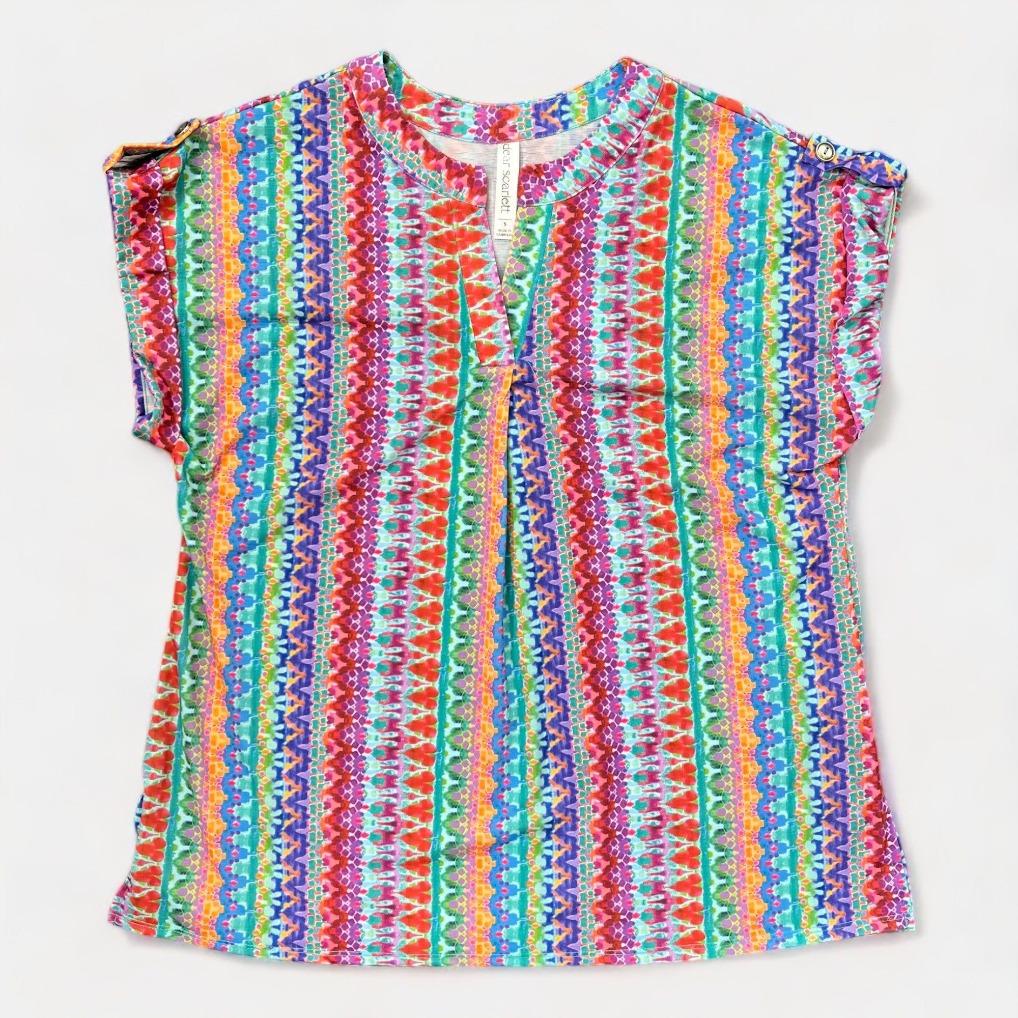 Multi Tribal Lizzy Short Sleeve Top sold by ZZs