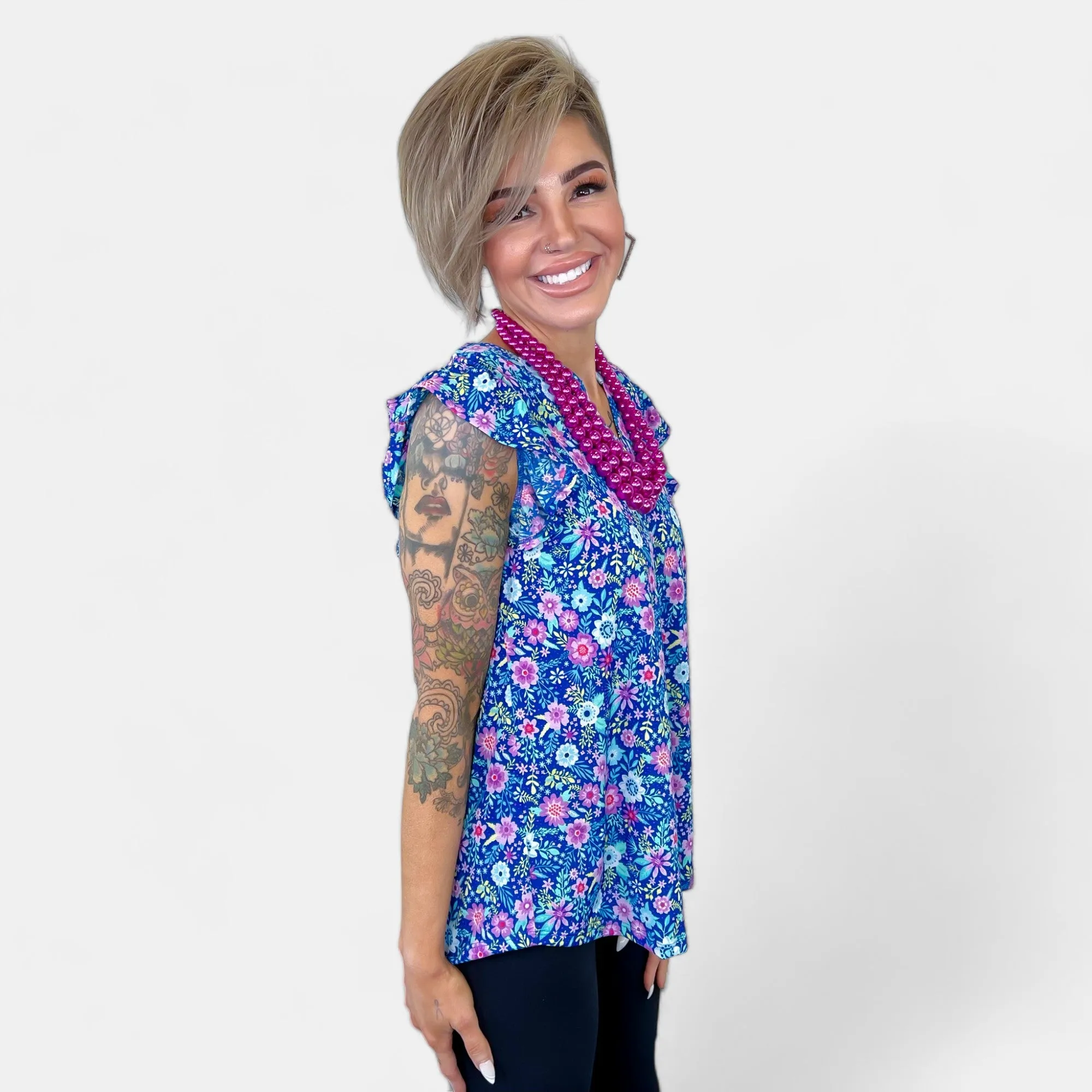 Royal Multi Floral Lizzy Flutter Sleeve Top sold by ZZs product image thumbnail 4