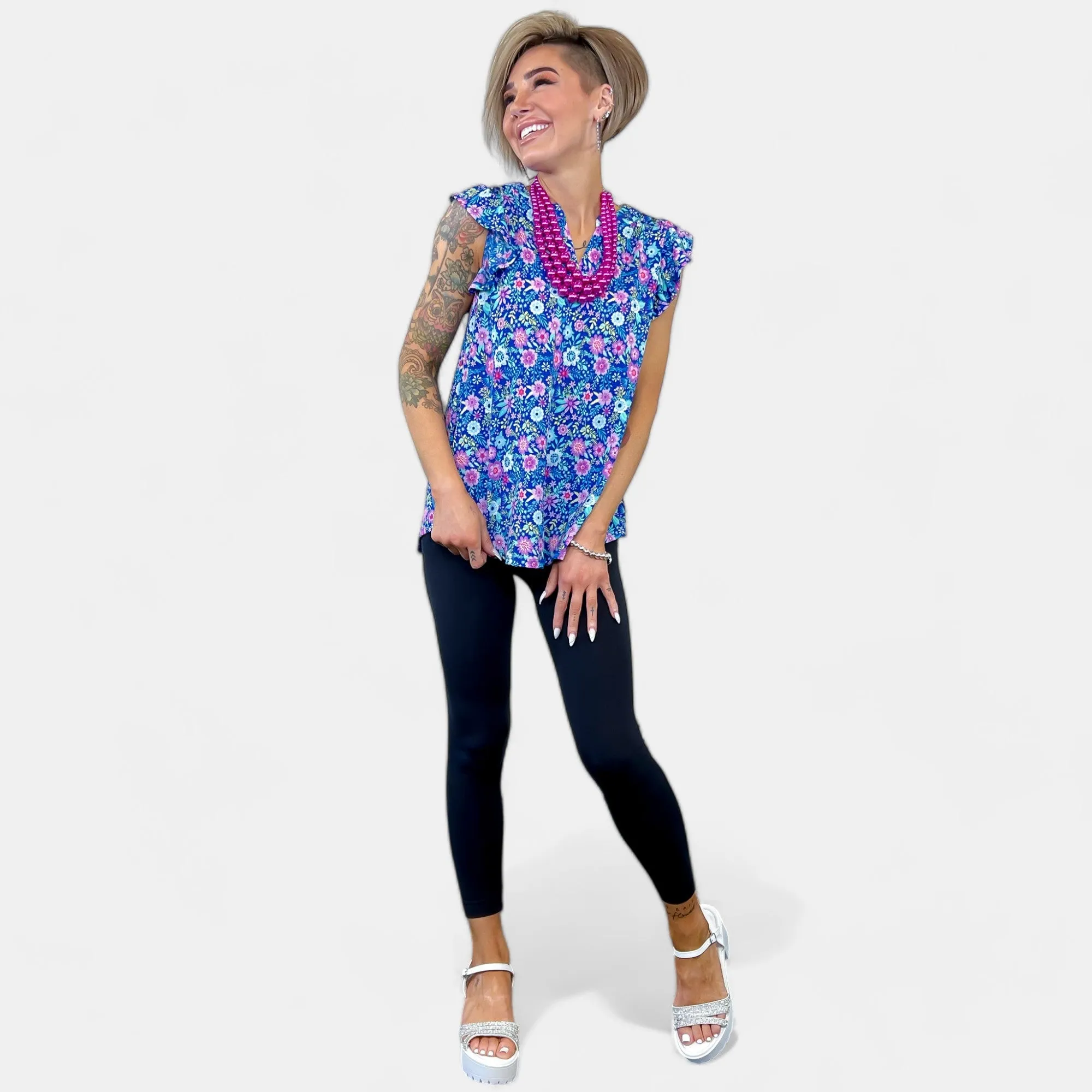 Royal Multi Floral Lizzy Flutter Sleeve Top sold by ZZs product image thumbnail 2