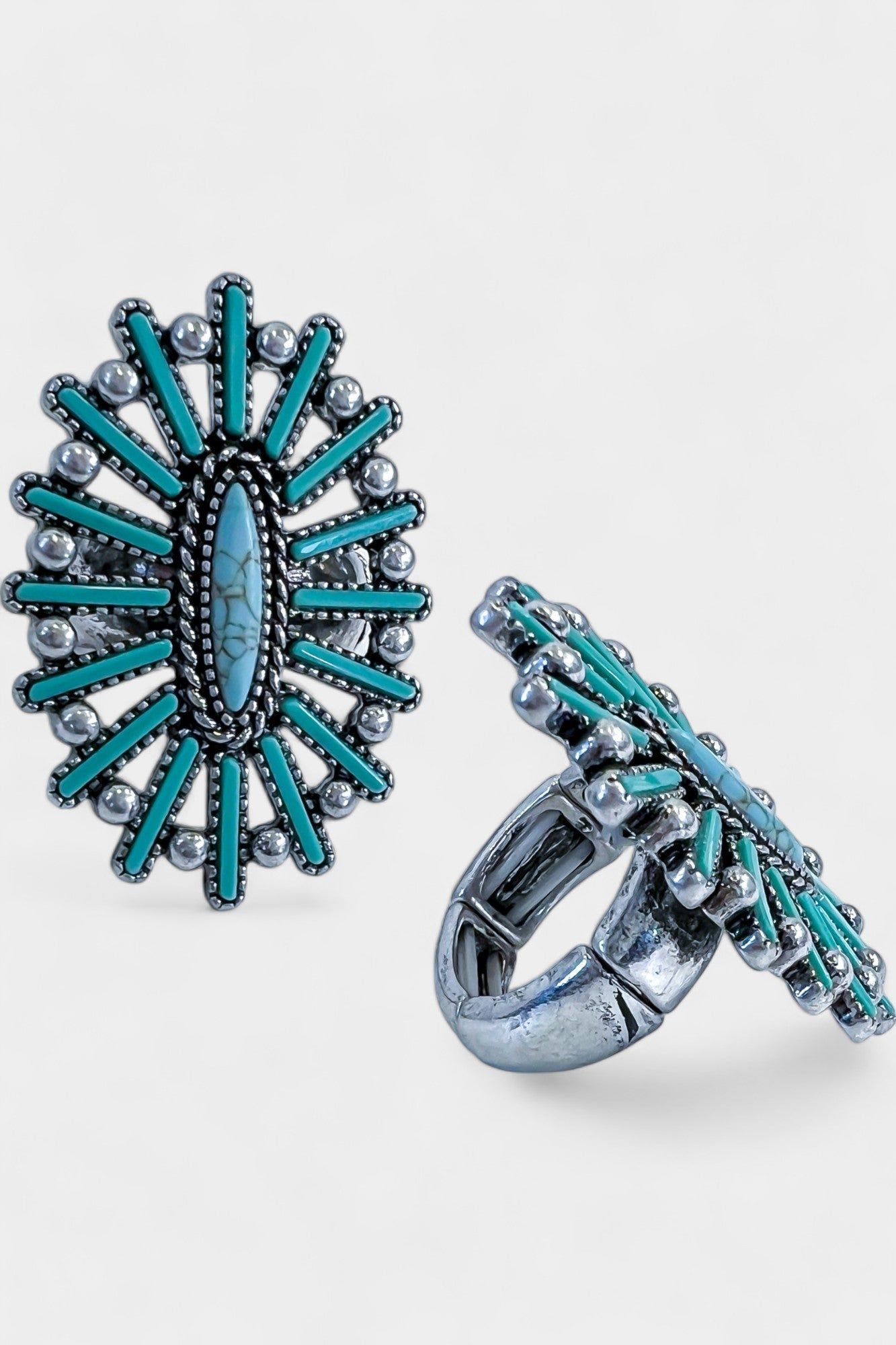 Turquoise Concho Flower Stretch Ring sold by ZZs product image thumbnail 5