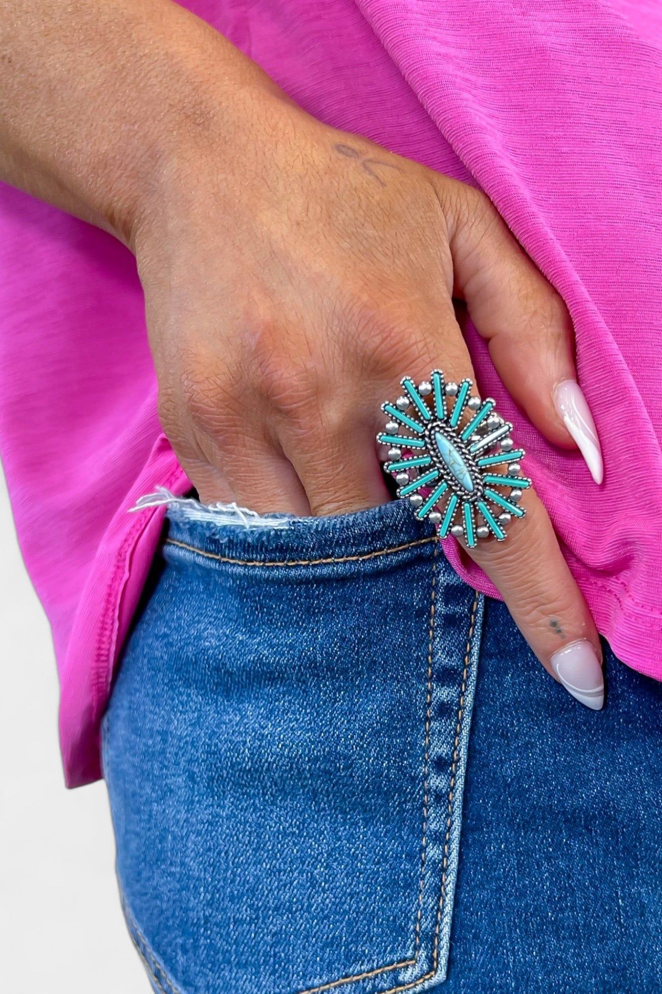 Turquoise Concho Flower Stretch Ring sold by ZZs