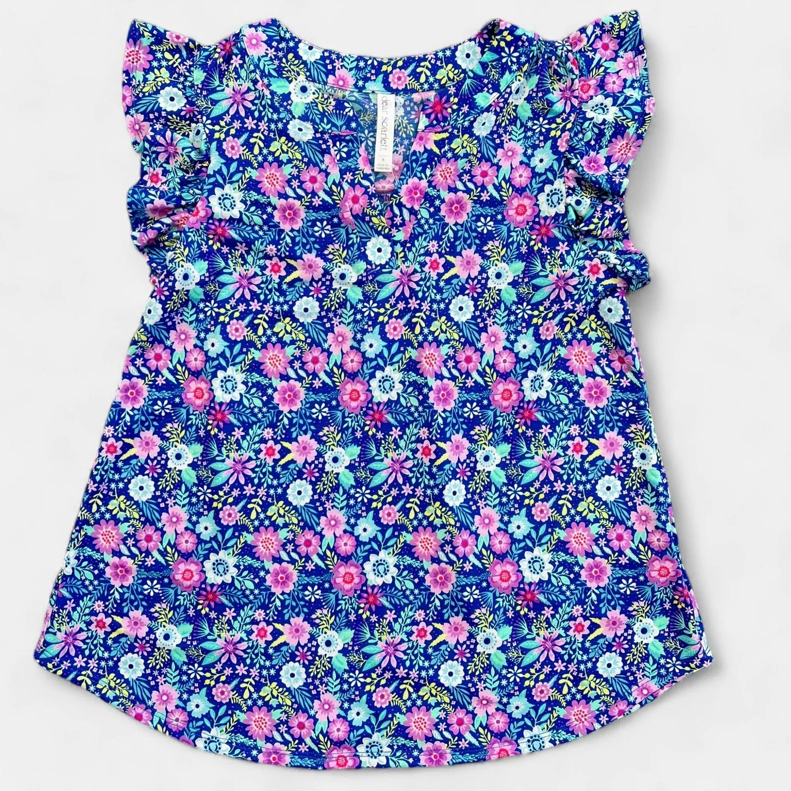 Royal Multi Floral Lizzy Flutter Sleeve Top sold by ZZs product image thumbnail 3