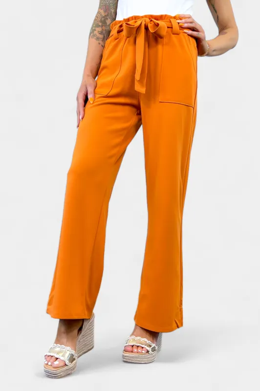 Orange Knit Tie Crop Pants sold by ZZs